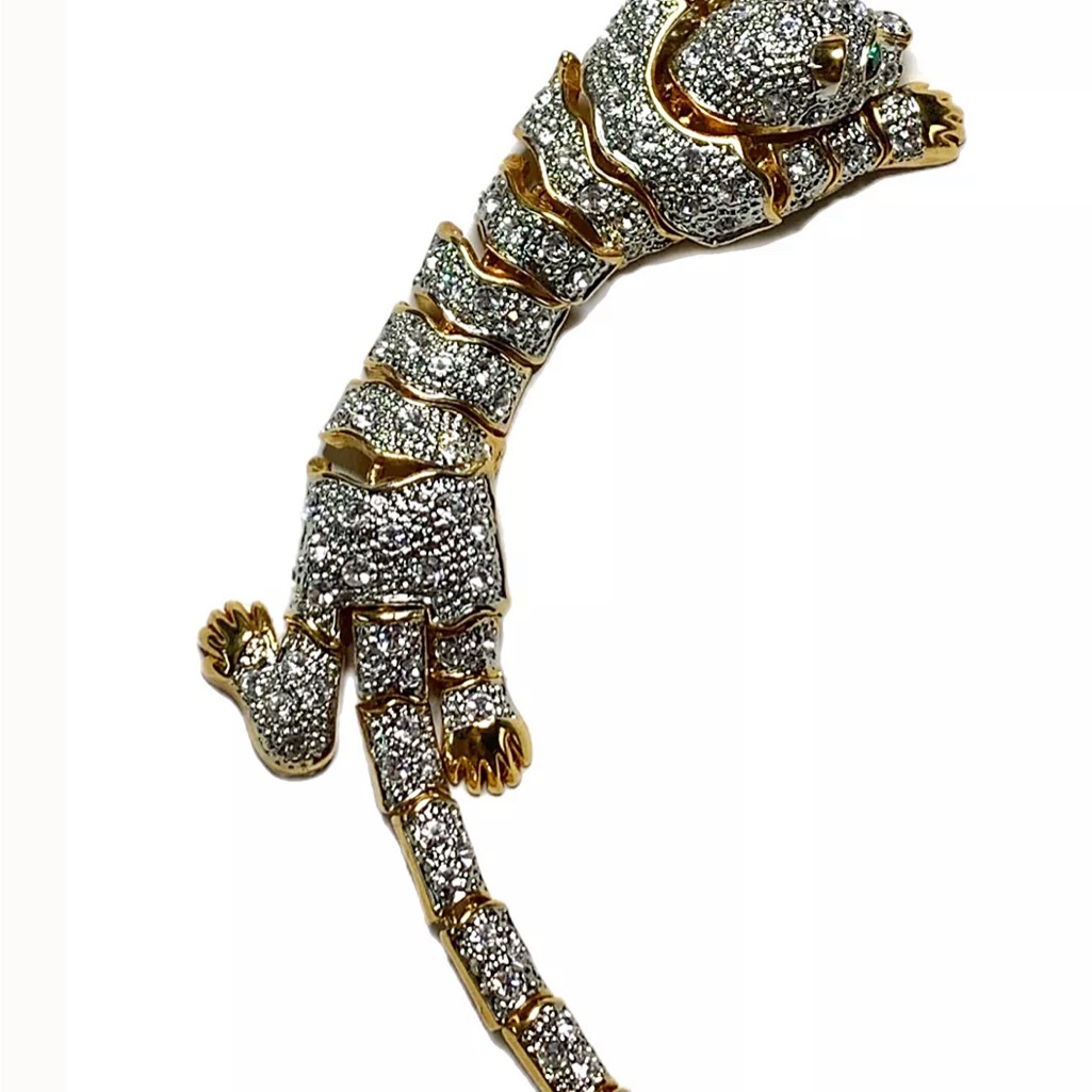 Vintage Rhinestone Tiger Brooch Articulated Pin Selected By Lux Revival